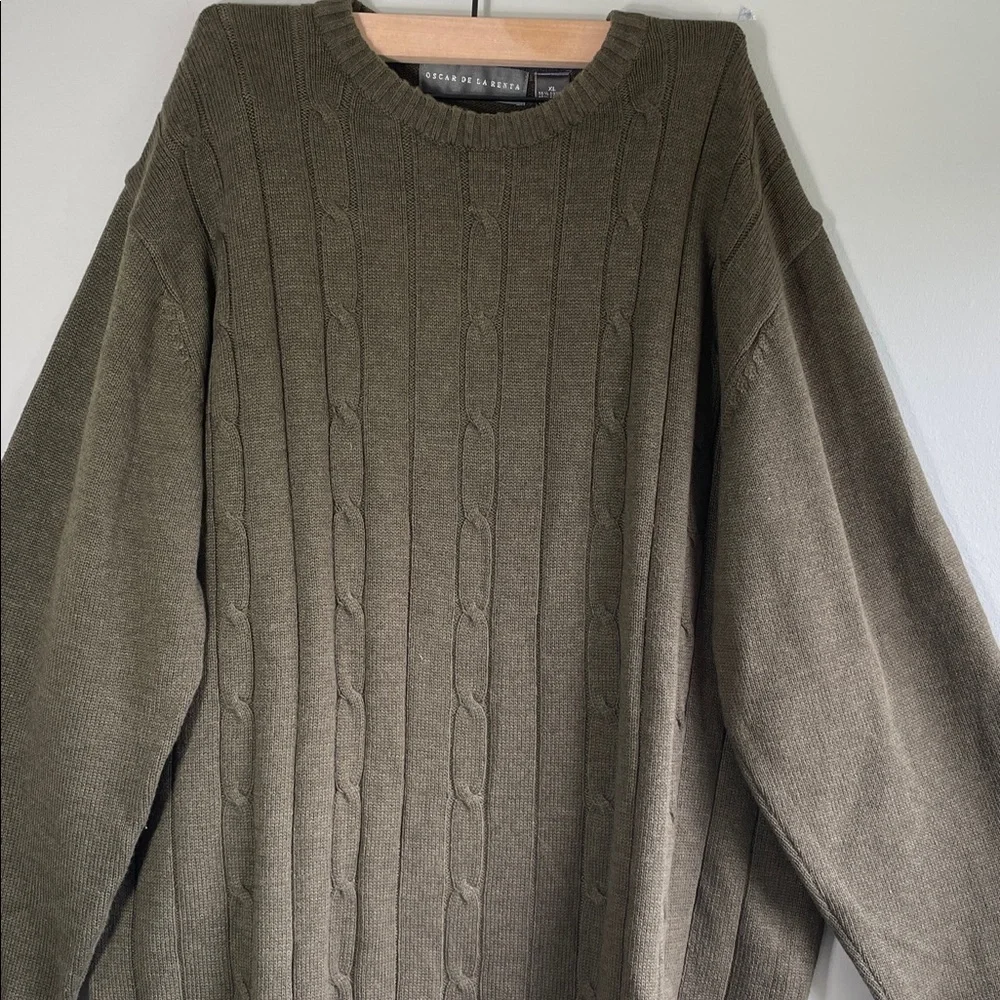 Oscar De La Renta Green Cable‎ Knit Sweater